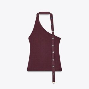 Zara Asymmetrical Burgundy Halter Top